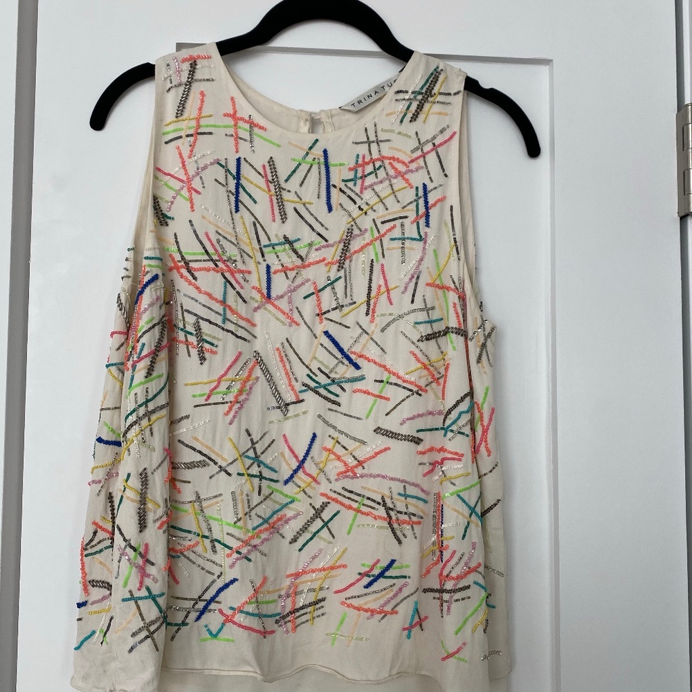 Trina Turk Embellished Beaded Sleeveless Top Summer Tank Sz Medium